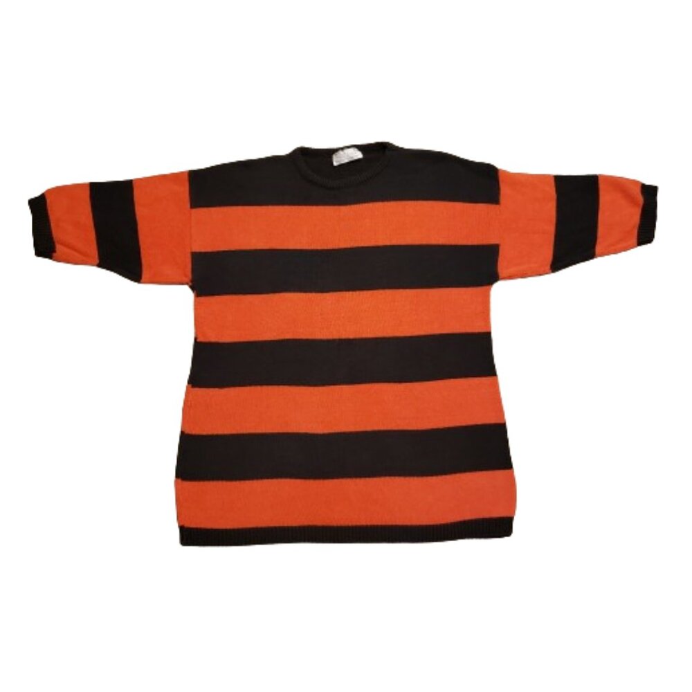 Vintage NISHA Striped Sweater Women's XL Orange Black Freddy Krueger Baggy 90s